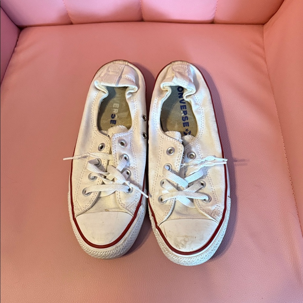 Converse Women’s Low Top White Canvas Sneakers with Red Trim
